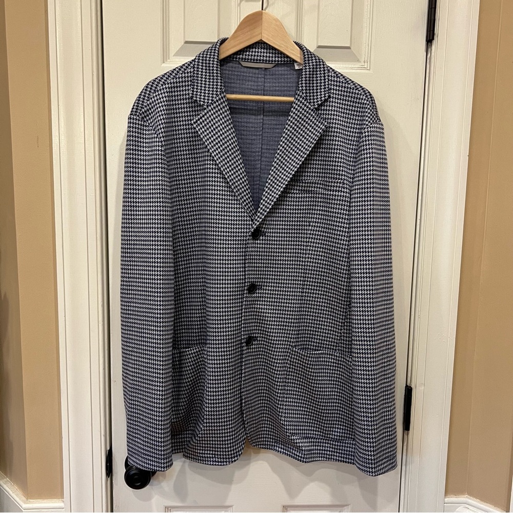 NWOT Emanuel Berg Deconstructed Shirt Jacket 52 Houndstooth Blue Navy Men’s